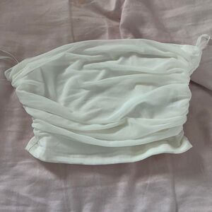 SHEIN Mesh Strapless Basics Medium Women's White Crop-top Blouse